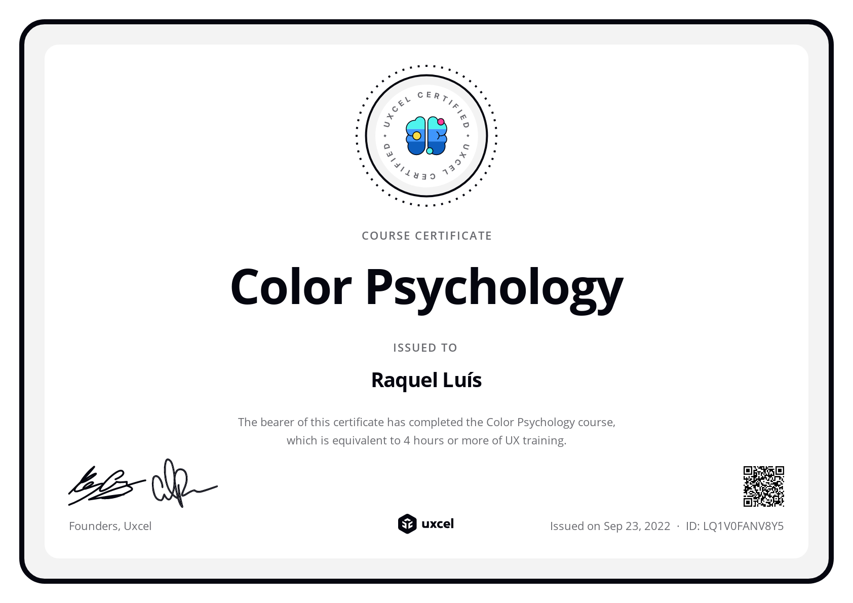Raquel Luís's certificate
